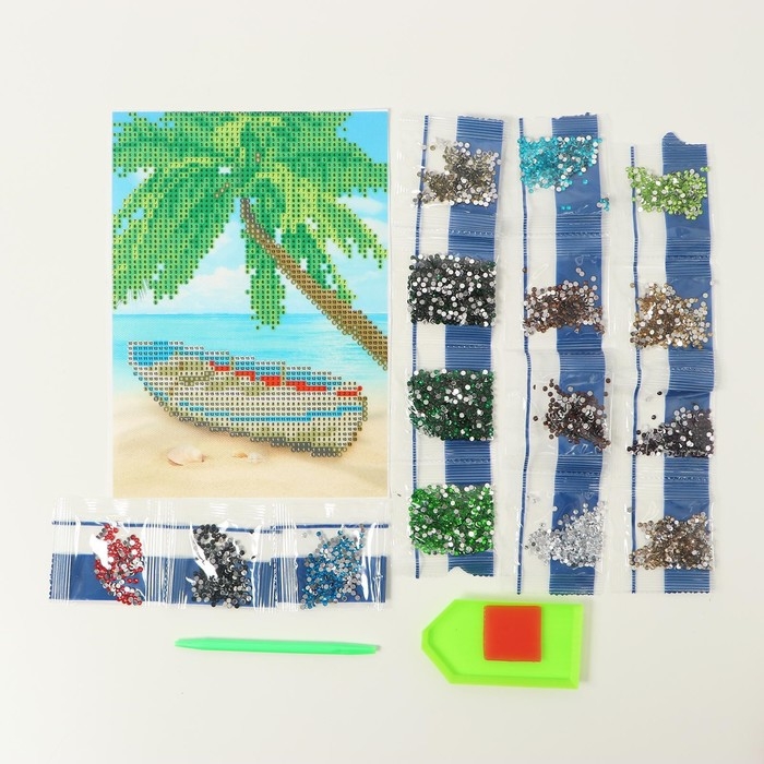 Алмазная мозаика с частичным заполнением на холсте &laquo;Пляж&raquo;, 15 х 21 см