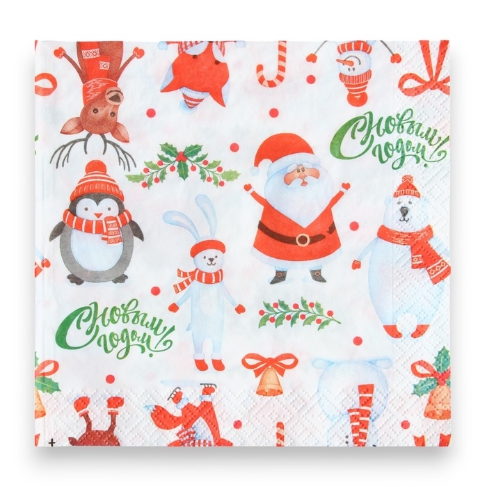 Новогодние салфетки бумажные Pero Prestige &laquo;Веселые друзья&raquo;, 3 слоя, 33х33, 20 шт.