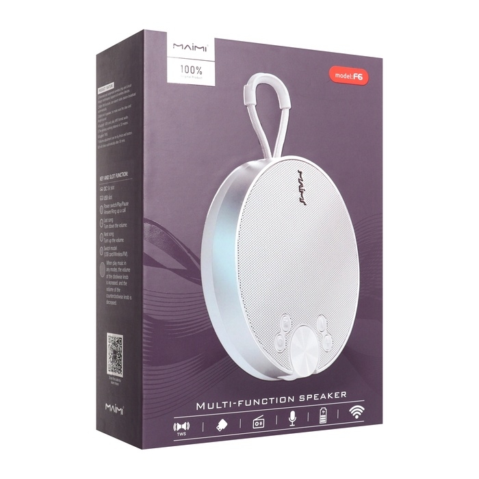 Портативная колонка Maimi F6, microUSB, FM, BT 5.1, 1200 мАч, серебристая