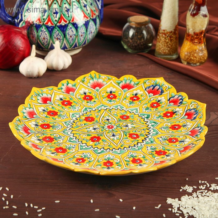 Ляган Риштанская Керамика Ляган Риштанская Керамика "Цветы", 31 см, жёлтый микс, рифлённый