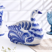 Фруктовница &laquo;Белая уточка&raquo;, 25&times;12&times;24 см, гжель