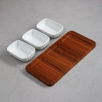 Менажница «Кармен», 3 шт: 300 мл, прямоугольная, деревянное основание, фарфор, Иран Менажница «Кармен», 3 шт: 300 мл, прямоугольная, деревянное основание, фарфор, Иран