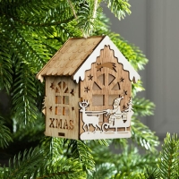 Ёлочная игрушка &laquo;Домик с Дедом Морозом на санках&raquo;, от батареек, свечение тёплое белое