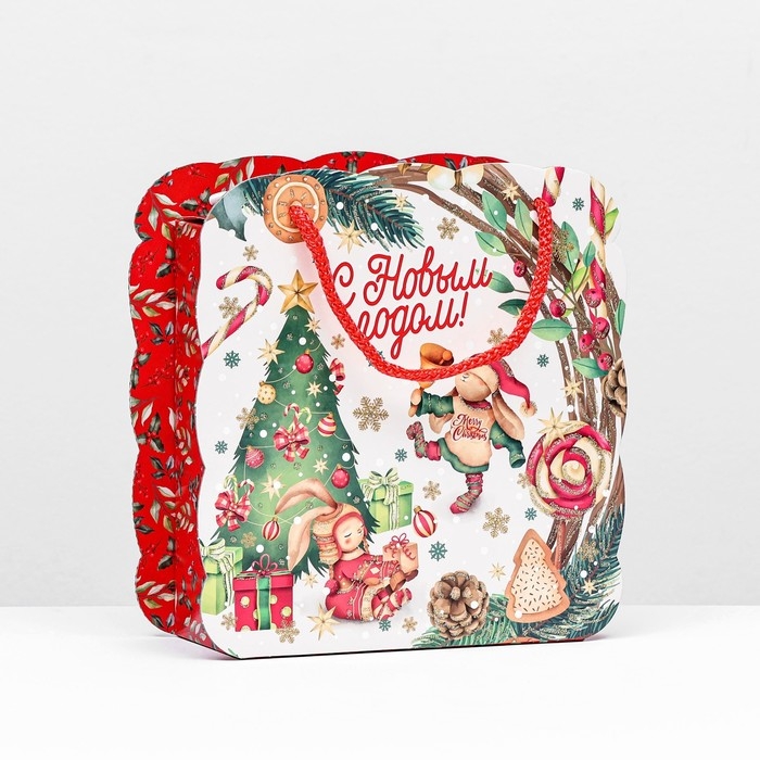 Новый год. Коробка подарочная складная Новый год. Коробка подарочная складная "Хэппи тайм" 21 х 9,5х 23 см.