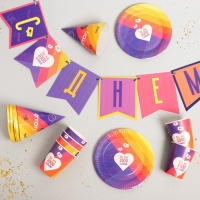 Набор бумажной посуды одноразовый Лайк», 6 тарелок, 6 стаканов, 6 колпаков, 1 гирлянда Набор бумажной посуды одноразовый Лайк», 6 тарелок, 6 стаканов, 6 колпаков, 1 гирлянда