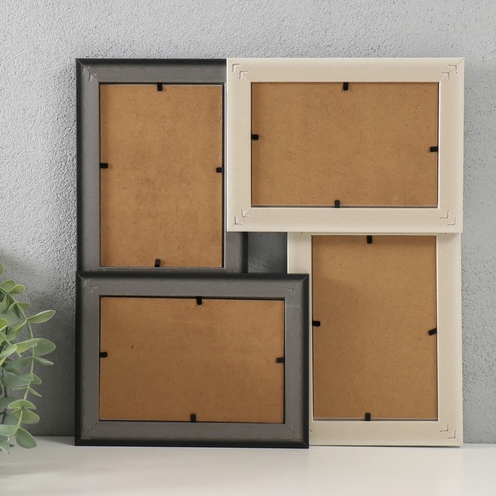 Фоторамка пластик на 4 фото 10х15 см Фоторамка пластик на 4 фото 10х15 см "Аврора" черно-белая 31,5х31,5 см