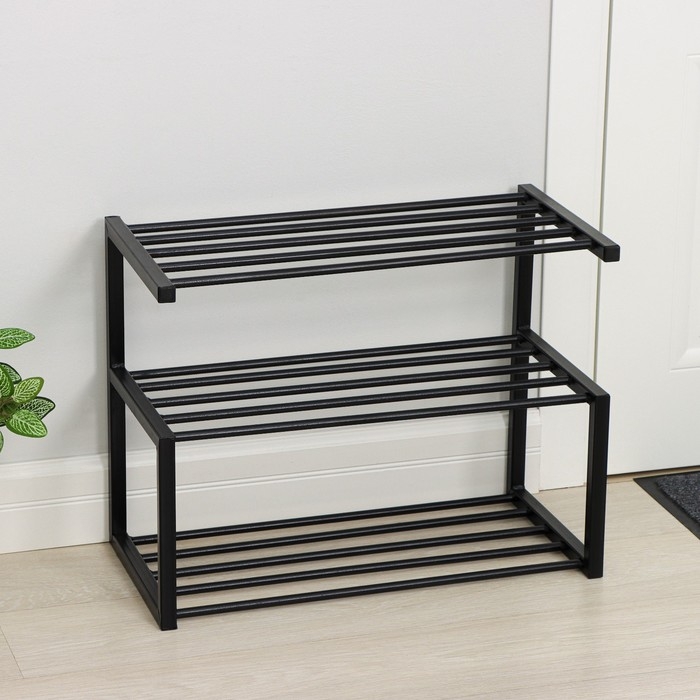 Обувница 3-х ярусная&laquo;Шестёрка&raquo;, 59&times;31&times;46 см, цвет чёрный