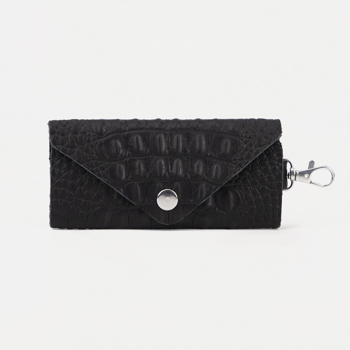 Ключница на кнопке, длина 11 см, кольцо, карабин, цвет чёрный