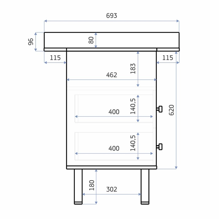 Комод пеленальный детский Benny, ЛДСП, 80х88х69 см., 2 ящика, цвет черный/кашемир