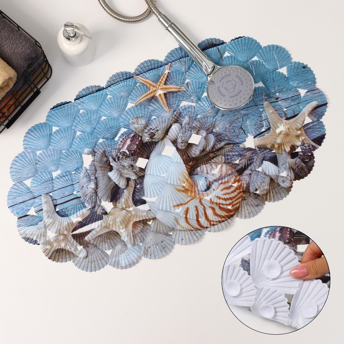 Коврик противоскользящий в ванну на присосках Доляна &laquo;На дне моря&raquo;, 36&times;67 см