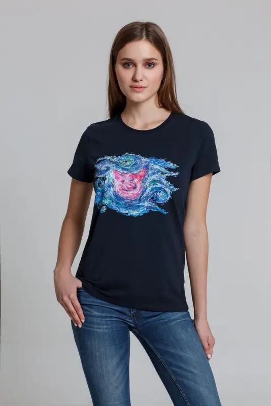 Футболка женская &laquo;Ван-Пиг&raquo;, синий, размер S