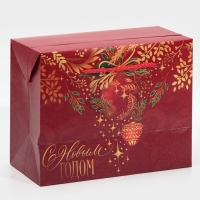 Пакет-коробка &laquo;Золото&raquo;, 23 х 18 х 11 см, Новый год
