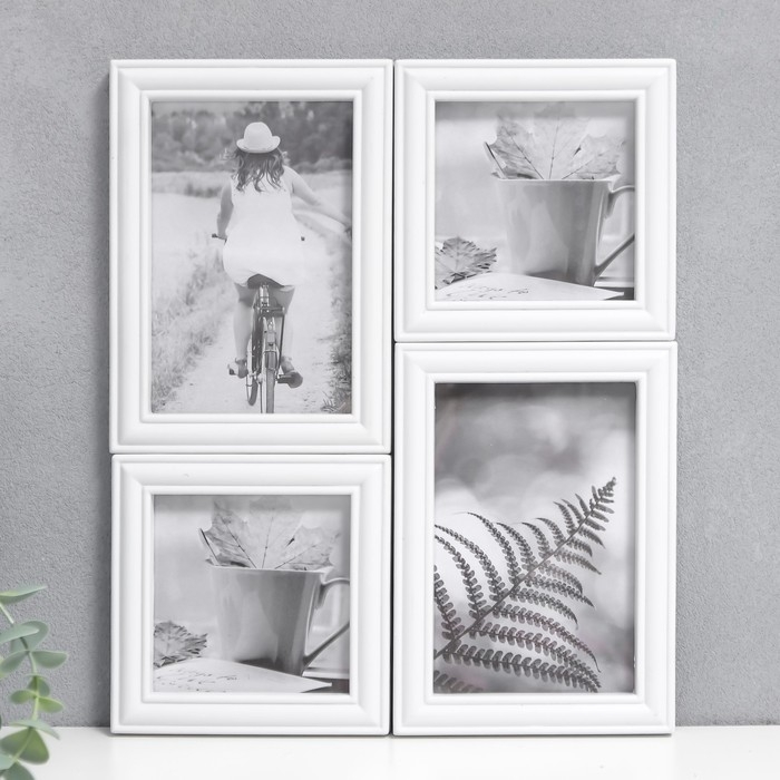 Фоторамка на 4 фото 10х10, 10х15 см Фоторамка на 4 фото 10х10, 10х15 см "Классика" белая набор 4 шт 31,5х26 см