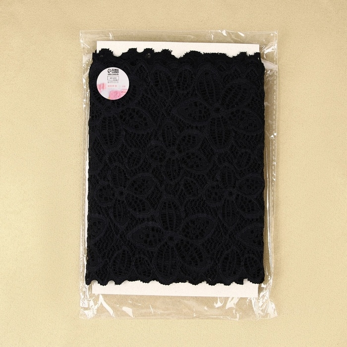 Кружевная эластичная ткань &laquo;Пятилистник&raquo;, 170 мм &times; 2,7 &plusmn; 0,5 м, цвет чёрный