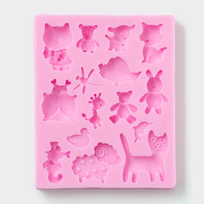 Молд Доляна &laquo;Зверята&raquo;, 9,5&times;7,5&times;1 см, цвет розовый