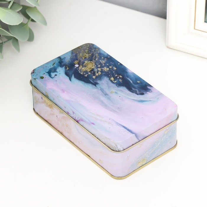 Шкатулка металл прямоугольная Шкатулка металл прямоугольная "Цветной мрамор с золотыми трещинками" МИКС 6,5х3,8х11,5 см