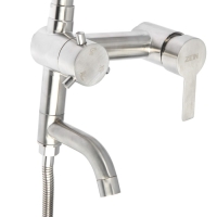 Душевая система ZEIN Z1007, смеситель, тропическая и ручная лейки квадрат, стойка, сатин Душевая система ZEIN Z1007, смеситель, тропическая и ручная лейки квадрат, стойка, сатин