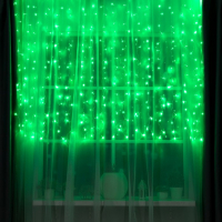 Гирлянда &laquo;Занавес&raquo; 2 &times; 1.5 м, IP20, прозрачная нить, 360 LED, свечение зелёное, 8 режимов, 220 В