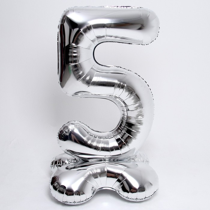 Шар фольгированный 50 Шар фольгированный 50" «Цифра 5», на подставке, серебро