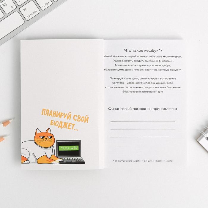 Умный блокнот CashBook А6, 68 листов &laquo;Кот трудоголик&raquo;