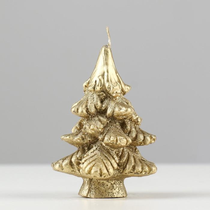 Свеча новогодняя Свеча новогодняя "Ёлочка на пеньке", 7 см, золотая
