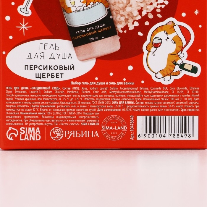 Подарочный набор косметики новогодний &laquo;За нас с вами&raquo;, гель для душа 100 мл и соль для ванны 100 г, аромат персиковый щербет, Новый Год