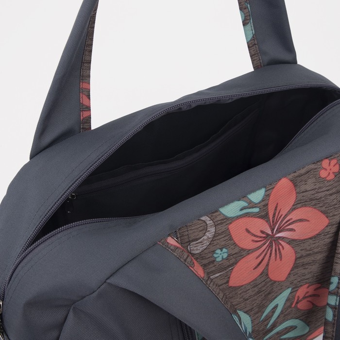 Сумка спортивная на молнии с подкладкой, наружный карман, средний размер, цвет серый