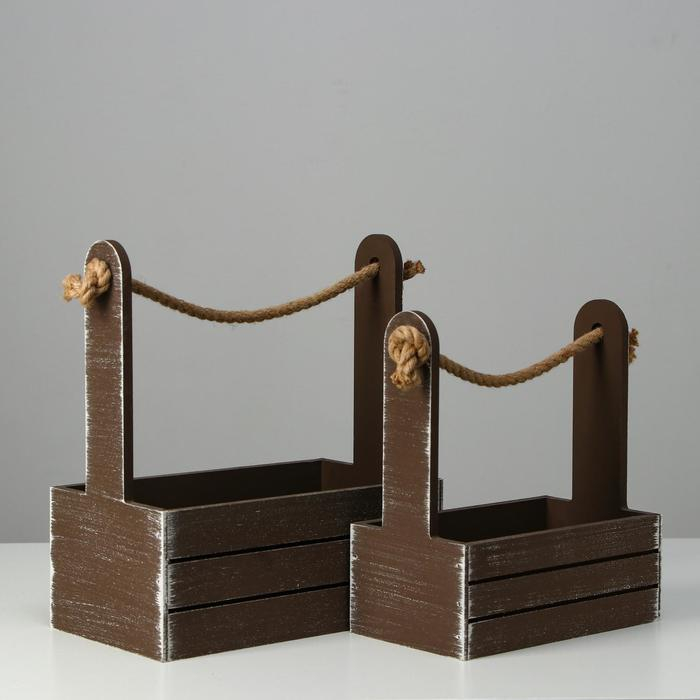 Набор кашпо деревянных 2 в 1 (25.5&times;15&times;30; 20&times;12&times;23) "Прованс", коричневый