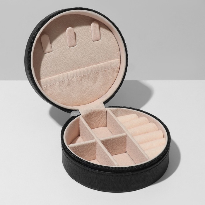 Органайзер для хранения украшений &laquo;Шкатулка портативная круг&raquo;, 9,8&times;9,8&times;4,5 см, цвет чёрный