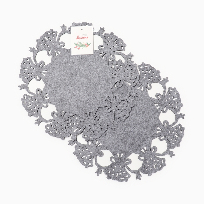 Набор новогодних салфеток Доляна &laquo;Колокольчики&raquo;, цвет серый - 2 шт