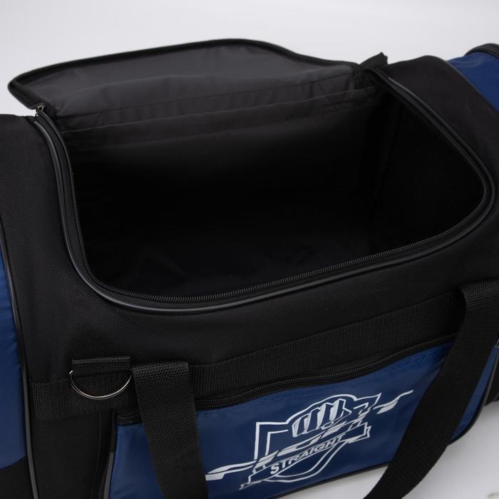 Сумка спортивная, 3 отдела на молниях, наружный карман, длинный ремень, большой размер, цвет чёрный/синий Сумка спортивная, 3 отдела на молниях, наружный карман, длинный ремень, большой размер, цвет чёрный/синий