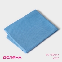Салфетка для стекол и зеркал Доляна, 40&times;50 см, набор 2 шт, цвет голубой