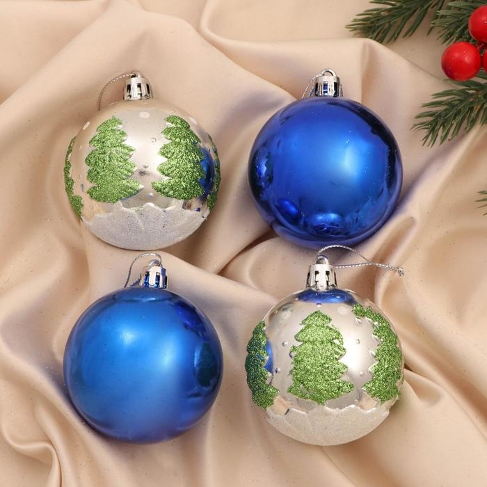 Набор шаров пластик d-6 см, 4 шт Набор шаров пластик d-6 см, 4 шт "Дорофея ёлочки" микс