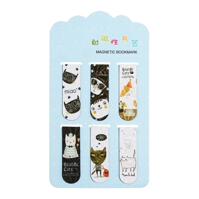 Набор магнитных закладок для книг Calligrata 6 штук, Набор магнитных закладок для книг Calligrata 6 штук, "Котики", МИКС