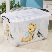 Контейнер для хранения «Мишка и котёнок», 35 л, 50,5×31,5×28 см, на колёсиках, прозрачный Контейнер для хранения «Мишка и котёнок», 35 л, 50,5×31,5×28 см, на колёсиках, прозрачный