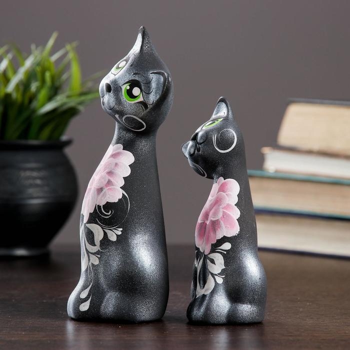 Фигура "Love Коты ушастые" 6х7х17см черные/серебро (набор 2шт)