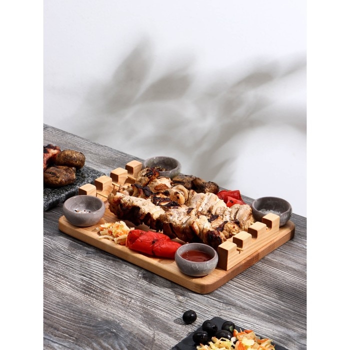 Доска для подачи шашлыка Adelica &laquo;3 шампура&raquo;, 30&times;24&times;1,8 см, массив берёзы