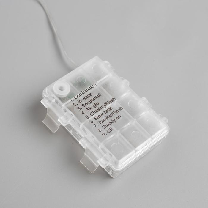 Гирлянда &laquo;Нить&raquo; 5 м роса, IP65, серебристая нить, 50 LED, 8 режимов, батарейки AAх3 (нет в комплекте), свечение белое