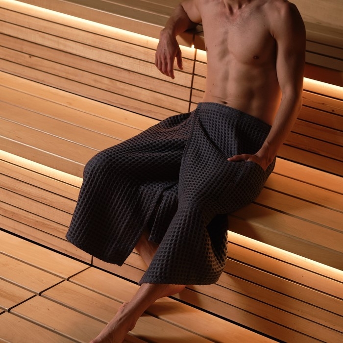 Килт вафельный банный Этель &laquo;Boho&raquo; 75*145 см. цв. темно-серый, 100% хл, 290 г/м2