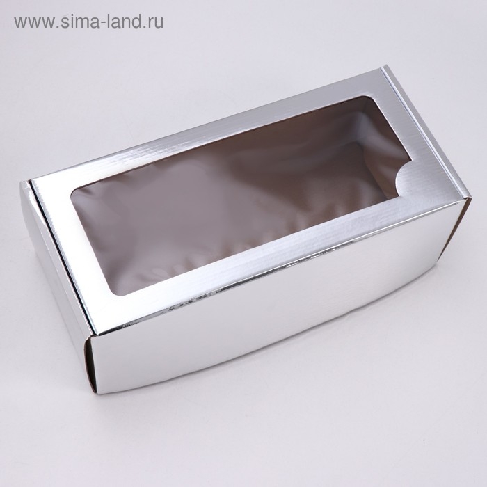 Коробка самосборная, с окном, серебряная, 16 х 35 х 12 см