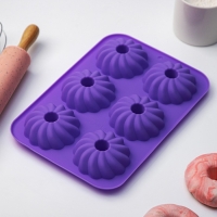 Форма для выпечки Доляна &laquo;Кекс&raquo;, силикон, 26&times;18&times;3,5 см, 6 ячеек (7,5х7,5х2,5 см), цвет сиреневый