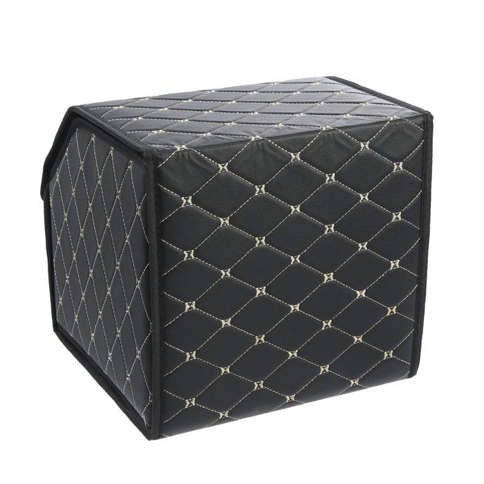 Органайзер саквояж в багажник автомобиля, 32&times;32&times;30 см, экокожа, черный с белой обшивкой