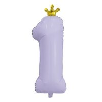 Шар фольгированный 32" «Цифра 1», с короной, мистик лаванда Шар фольгированный 32" «Цифра 1», с короной, мистик лаванда