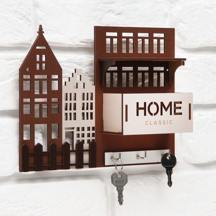 Ключница настенная с полкой и карманом &laquo;Home&raquo;, классика, 23 х 17,5 см.
