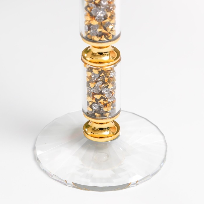 Подсвечник стекло на1 свечу "Ребристый на ножке со стразами" с золотом d=2,5 см 7х7х16 см