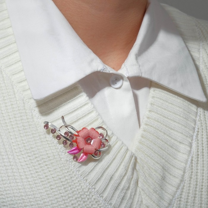Брошь &laquo;Цветочная роса&raquo;, цвет розовый в серебре
