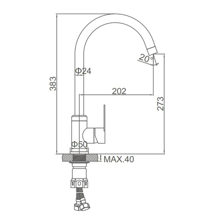 Смеситель для кухни Accoona A48107G, однорычажный, с гайкой, нерж.сталь, белый/хром