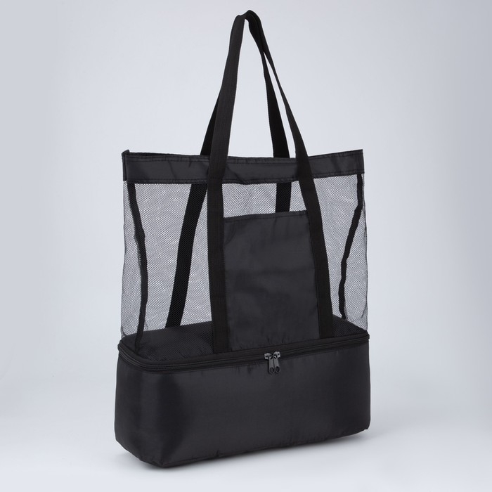 Сумка - шопер пляжная c термо-карманом , 42х37х15 см, чёрный цвет Сумка - шопер пляжная c термо-карманом , 42х37х15 см, чёрный цвет