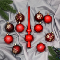 Набор шаров пластик с верхушкой 21 шт "Новогодний" (20 шаров d-6 см, верхушка) красный Набор шаров пластик с верхушкой 21 шт "Новогодний" (20 шаров d-6 см, верхушка) красный