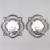 Подсвечник настенный стекло на 1 свечу "Отражение" набор 2 шт d-4 см ст. сереб. 8х20х20,5 см